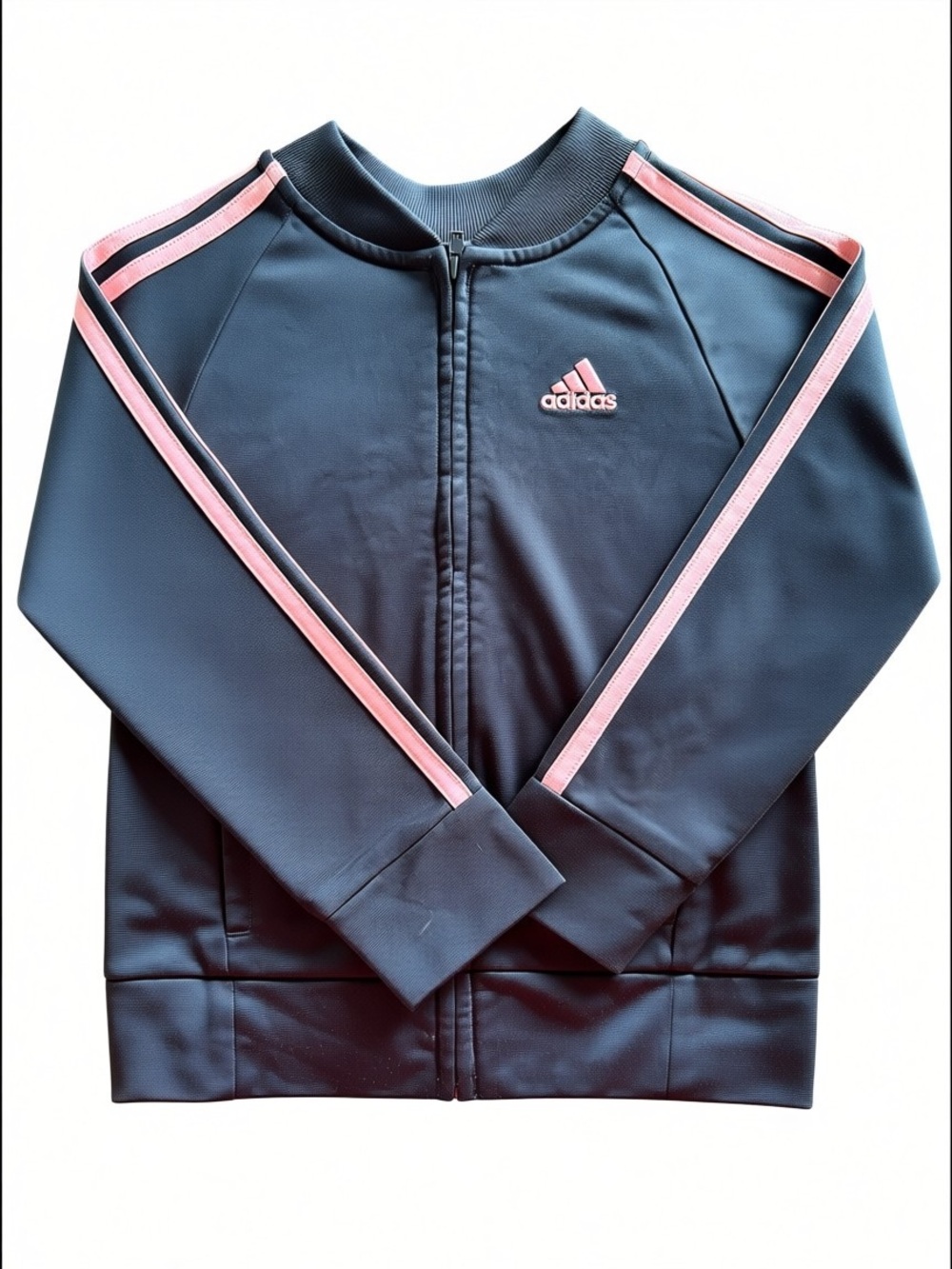 adidas Girls Track Jacket Pink Stripe Black Zip Athletic Size 4

⸻